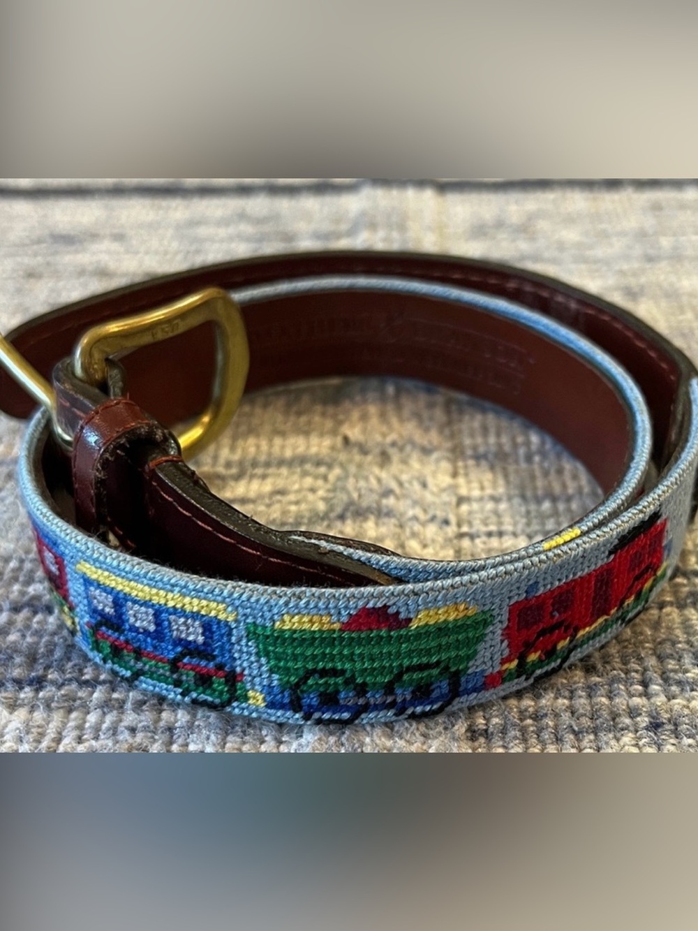 Smathers & Branson train themed needlepoint children’s belt size S